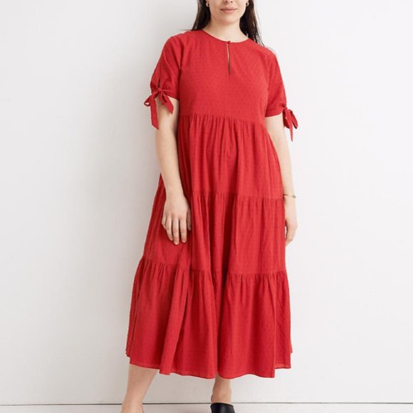 Madewell Tiesleeve Tiered Midi Dress In 